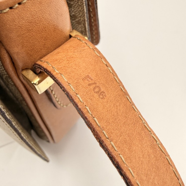 CELINE Vintage Macadam Shoulder Bag in Beige PVC and Leather with Gold-Tone …