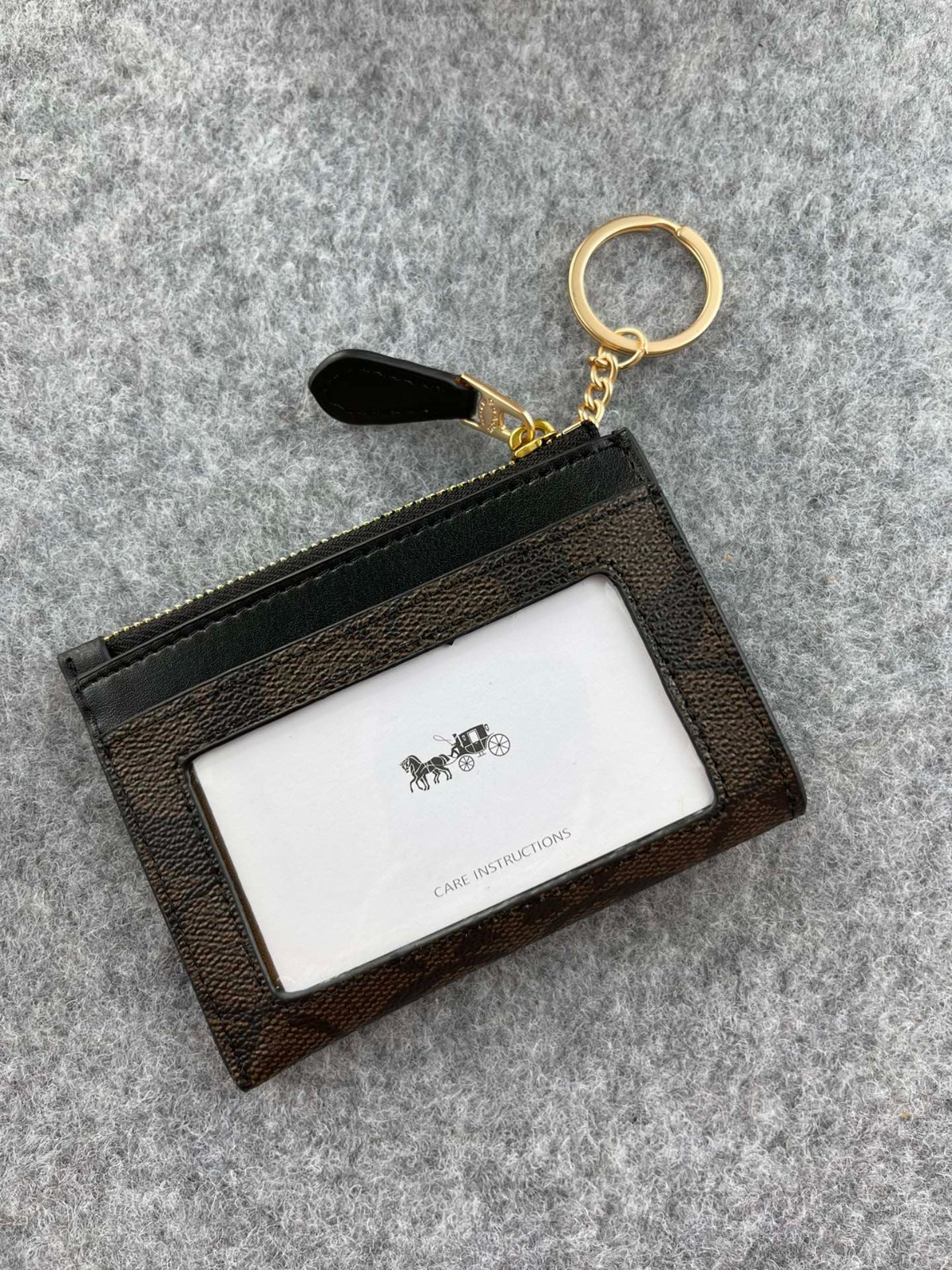 COACH Signature 88208 Mini Skinny Id Case Crossgrain Leather Brown/Black W/Box