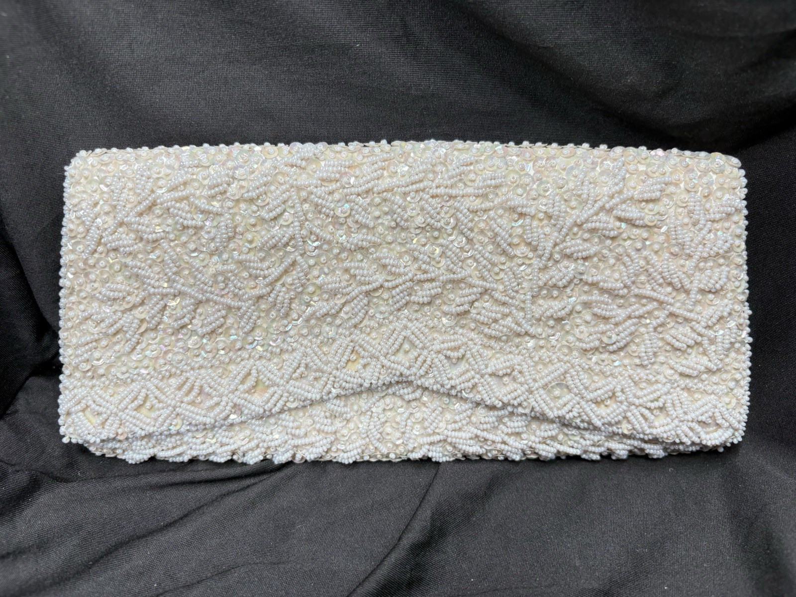 Vintage La Regale Ltd Hand Beaded Ivory Clutch Hong Kong Wedding Evening Bag