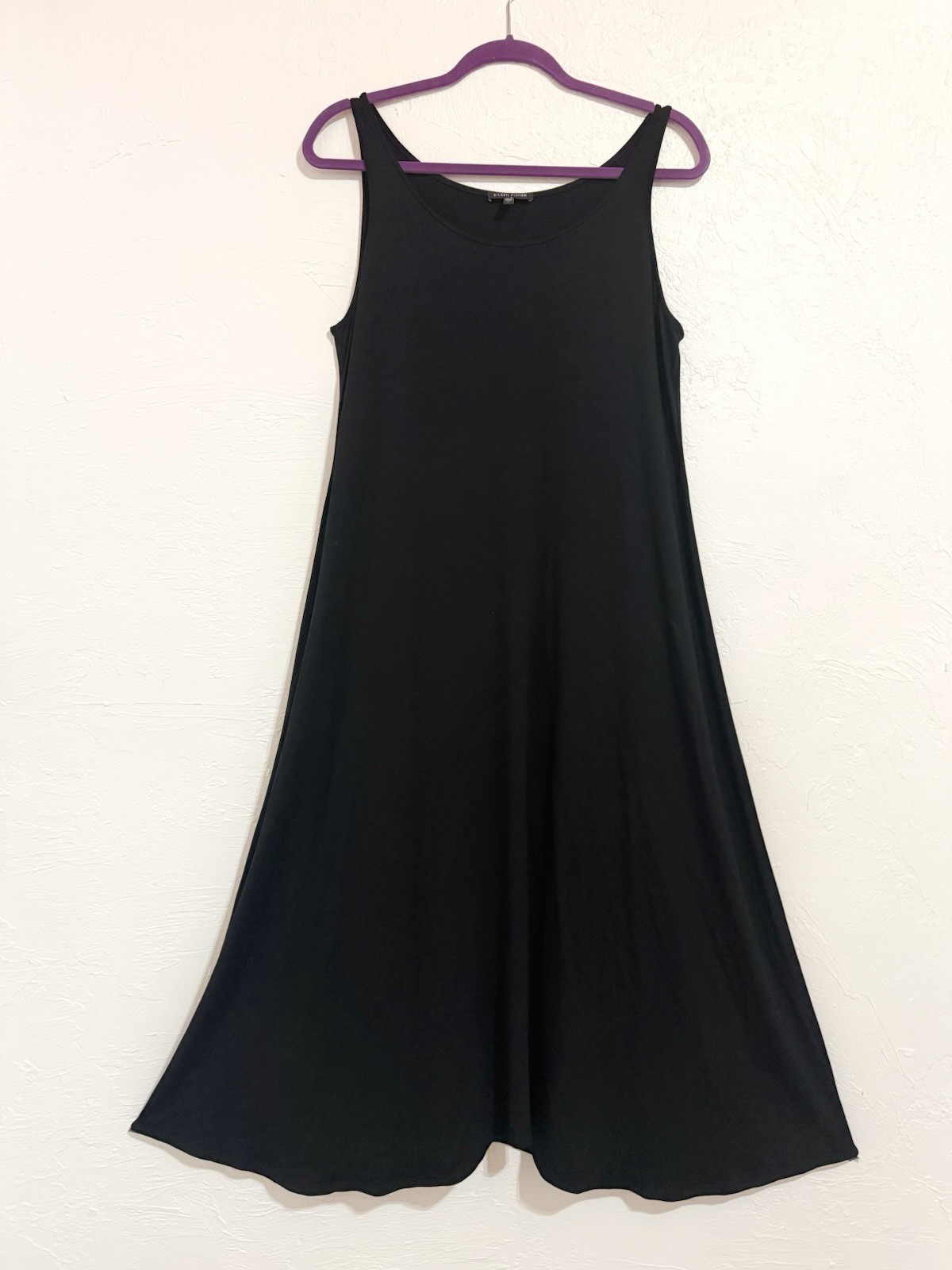 NWOT Eileen Fisher Black Jersey Tank Dress Midi Minimalist Lagenlook M