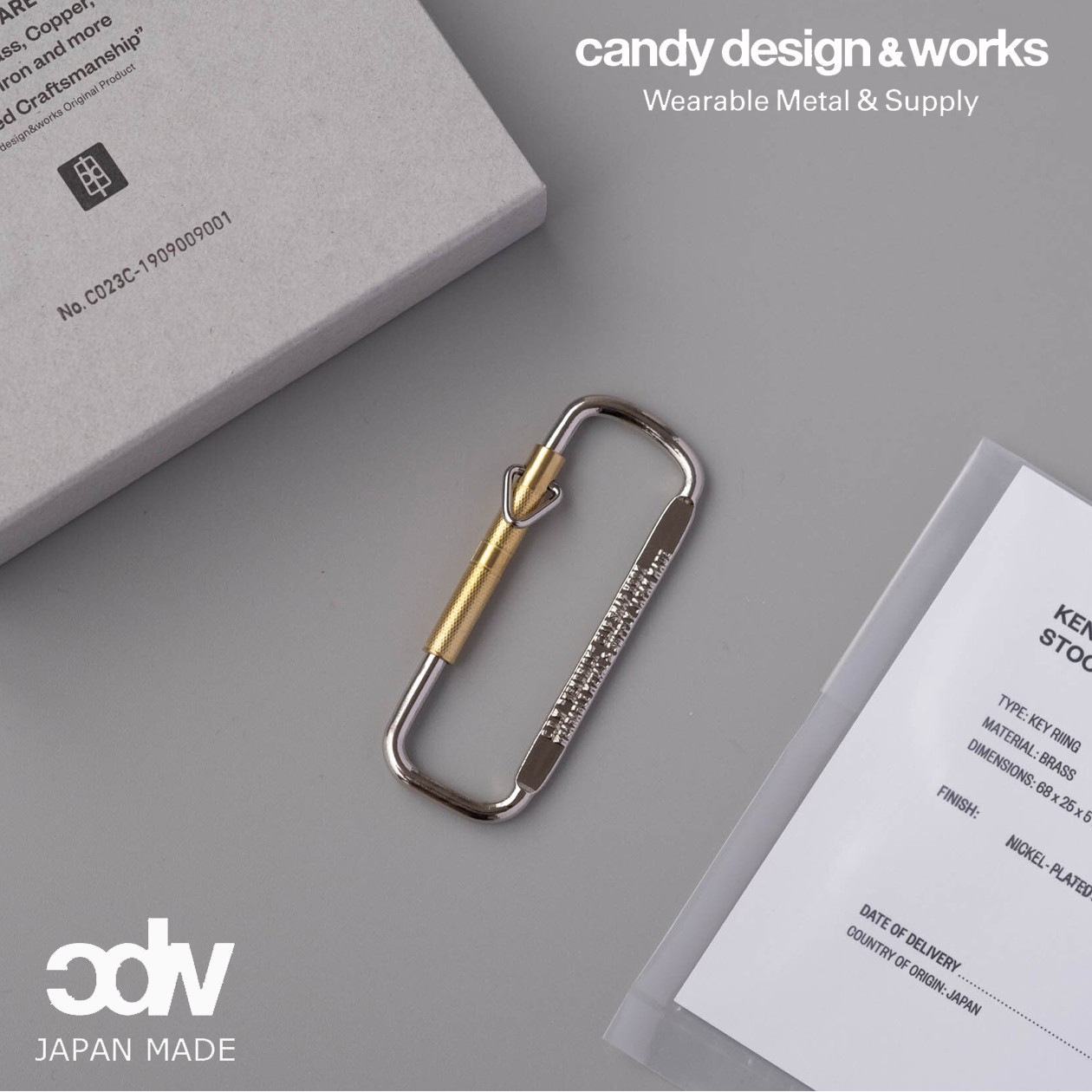 Candy Design & Works KENDRICK Brass/Chrome Keyring Carabiner Hand Made in Japan