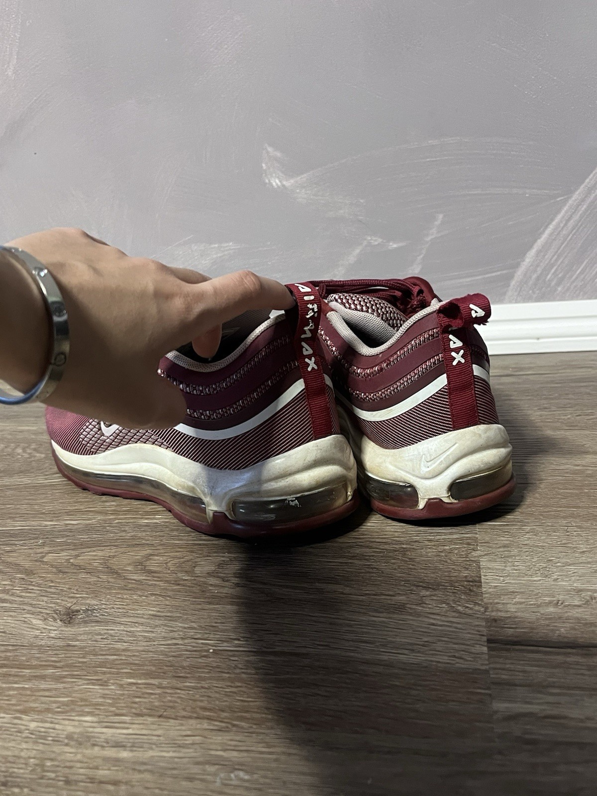 Nike Air Max 97 Low Top Sneakers Burgundy/White Lace Up 921826-015