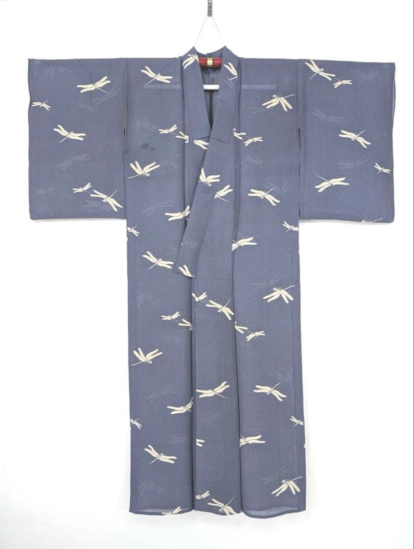Silk Summer Kimono Ro Mon Small Pattern 150cm 64cm Tranquil Blue Dragonfly