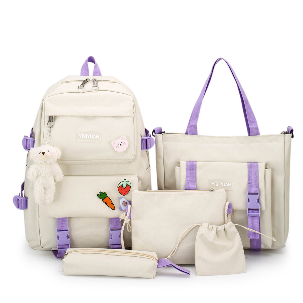 5pcs Backpack Set for School Teens Girls Daypack Cute Trendy Large Shoulder Bag