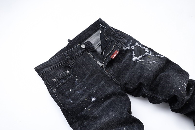Men’s Punk Ripped PU Patch Slim fit Jeans Retro Classic High Quality Black Pants