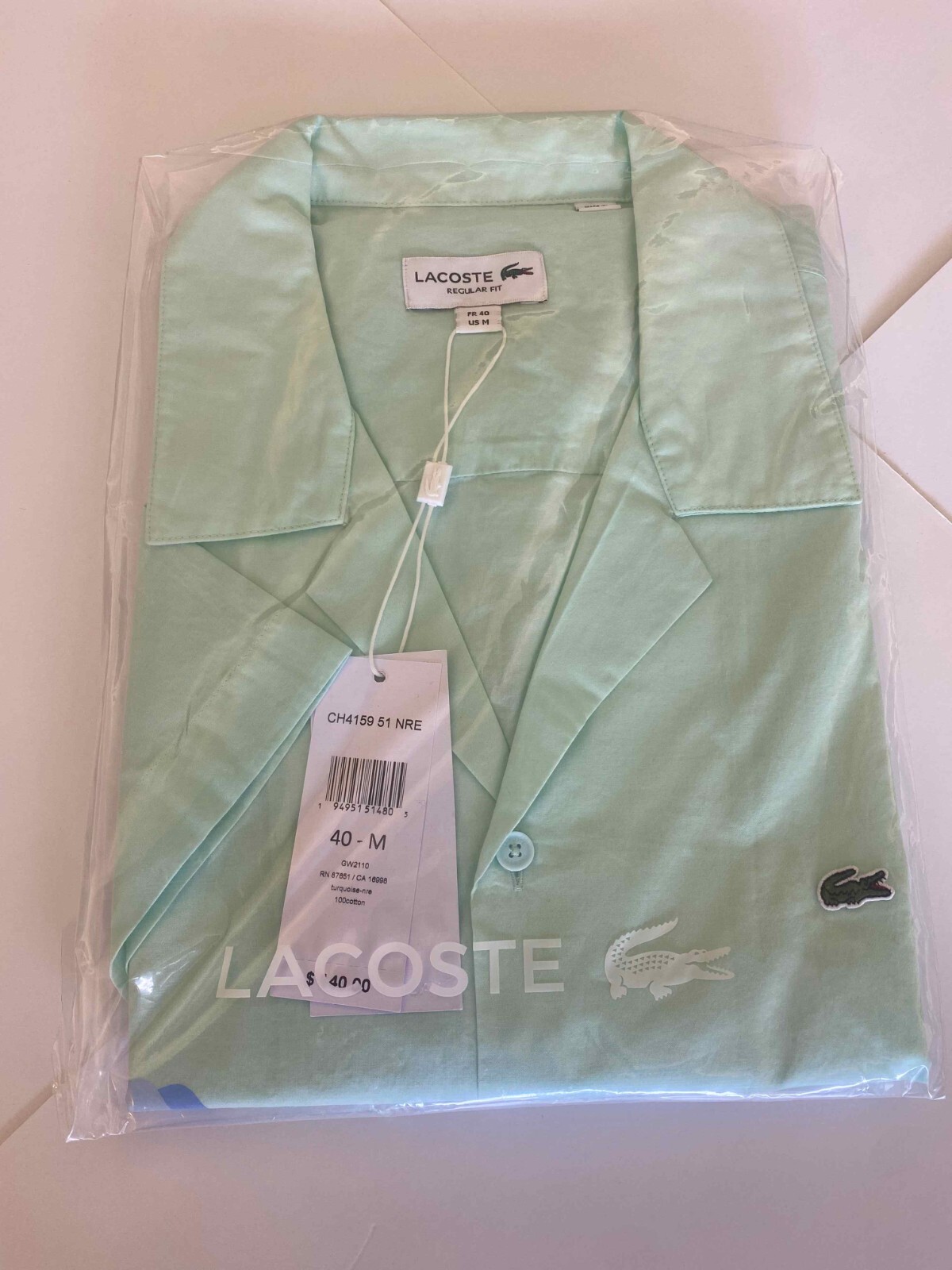 Lacoste Short Sleeve Button Down Shirt – Brand New – M-L-XL-XXL – Mint Green X