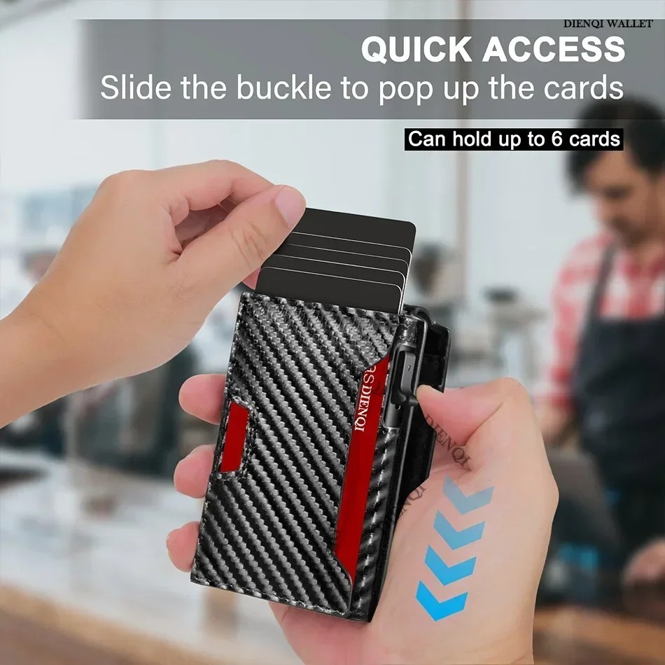 Men’s Slim PopUp Bifold Carbon Fiber Wallet, RFID Blocking, Money Clip, Men Gift