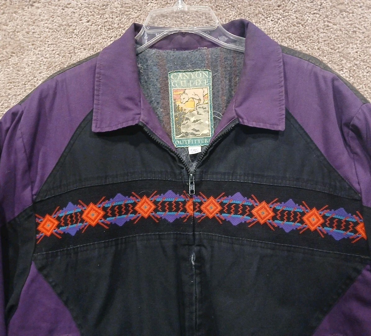 Vintage 90s Canyon Guide Outfitters Bomber Jacket XL Purple Black Aztec Lined