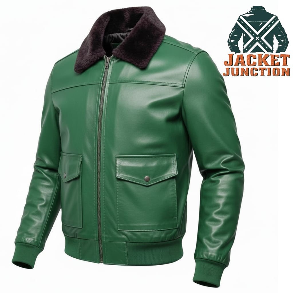 Men’s Lambskin Leather Bomber Jacket Faux Fur Collar Aviator Pilot Coat