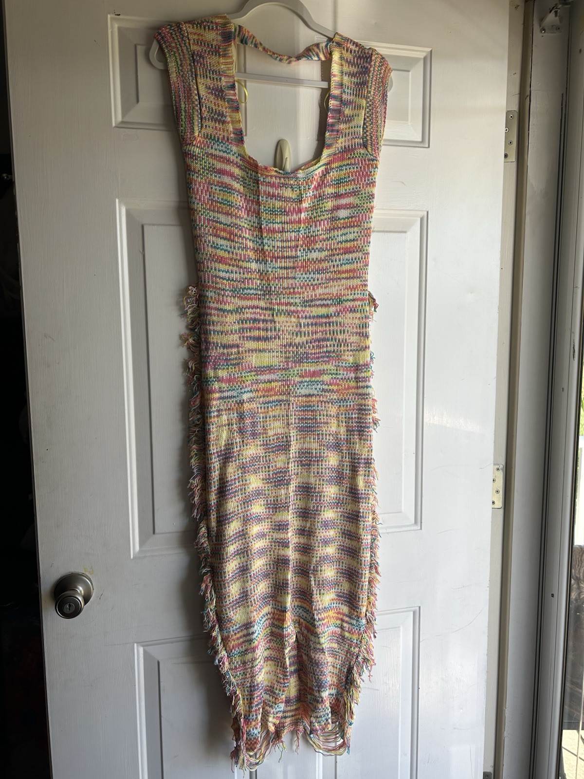 Fashion Nova Multicolor Nessa Knit Acrylic Fringe Maxi Square Neck L SD272