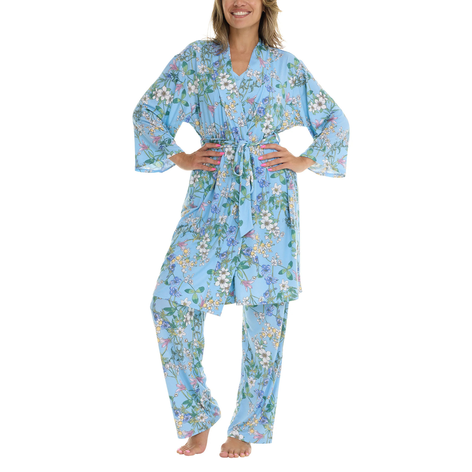 Flora Nikrooz Women’s 3-piece PJ Set Side Pockets on Robe and Pants