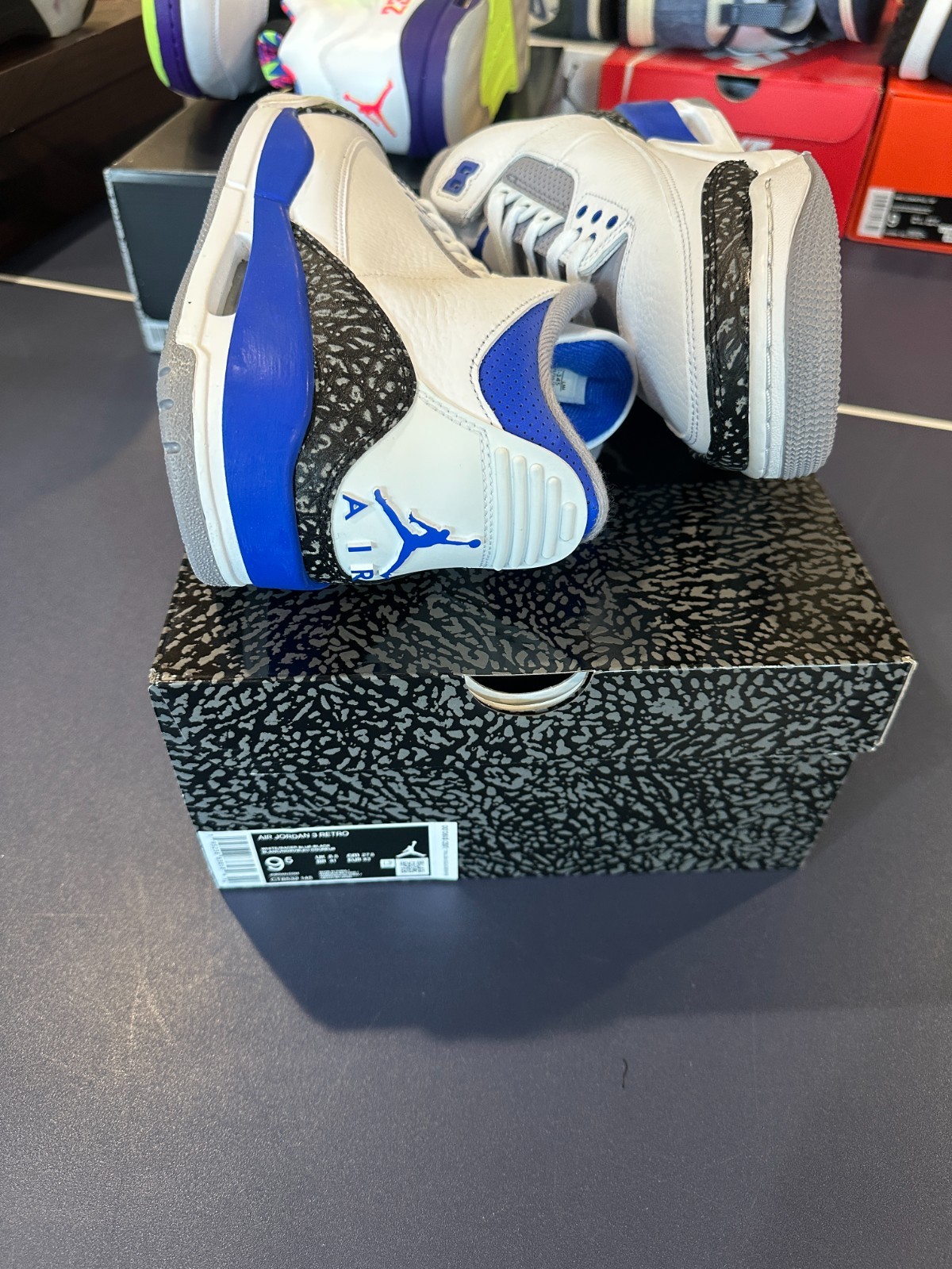 Air Jordan 3 Retro Men’s Sneakers White/Racer Blue-Black, Size 9.5 Brand New