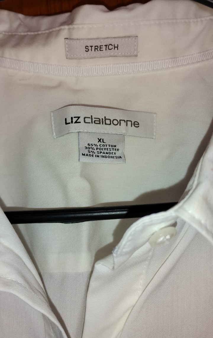 Liz Claiborne Women’s XL White Solid Short Sleeve Collared Stretch Button-Up