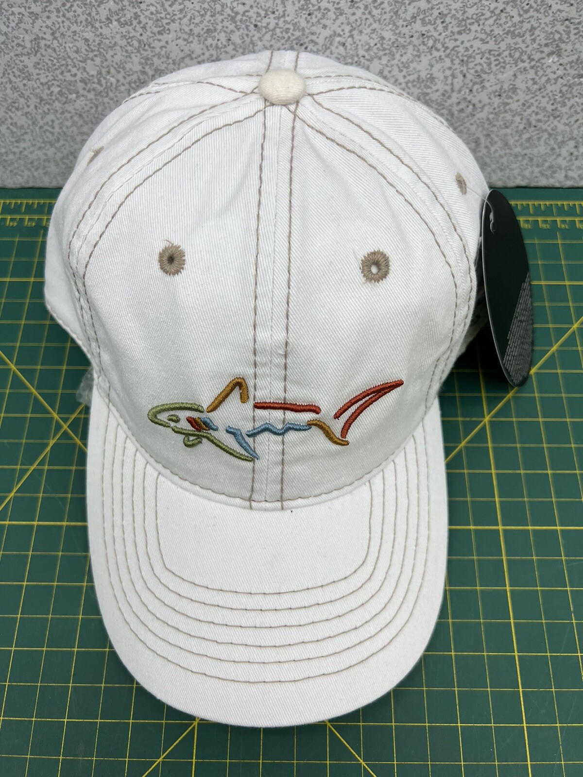 Greg Norman Beige w/ Tan Stitching Embroidered Shark Logo Golf Hat Cap – New!