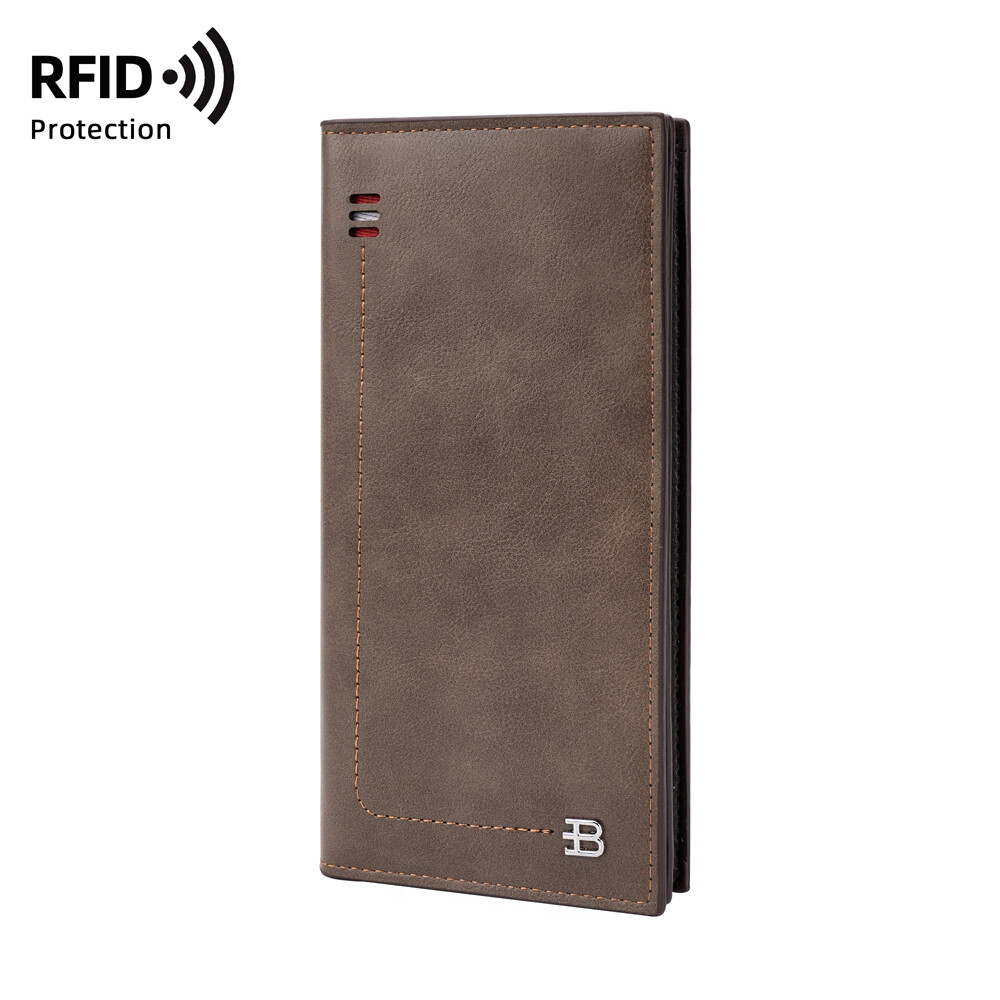 RFID Blocking Men Long Bifold Wallet Money Clip Leather Purse Multi-Card Holder
