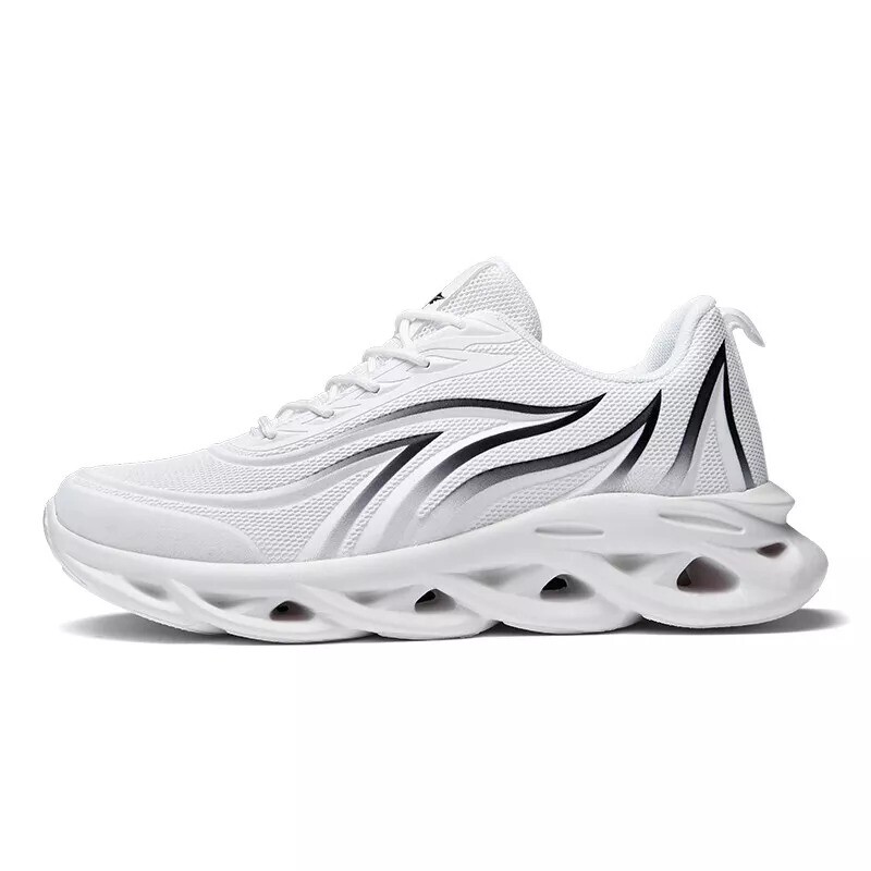 Men’s Flame Printed Sneakers Flying Weave Sports Shoes Lace-up Breathable Shoes