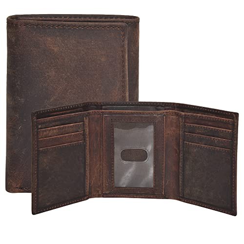 Tri fold Leather Wallet for Men with RFID | Slim Wallets for Men Hunter Brown