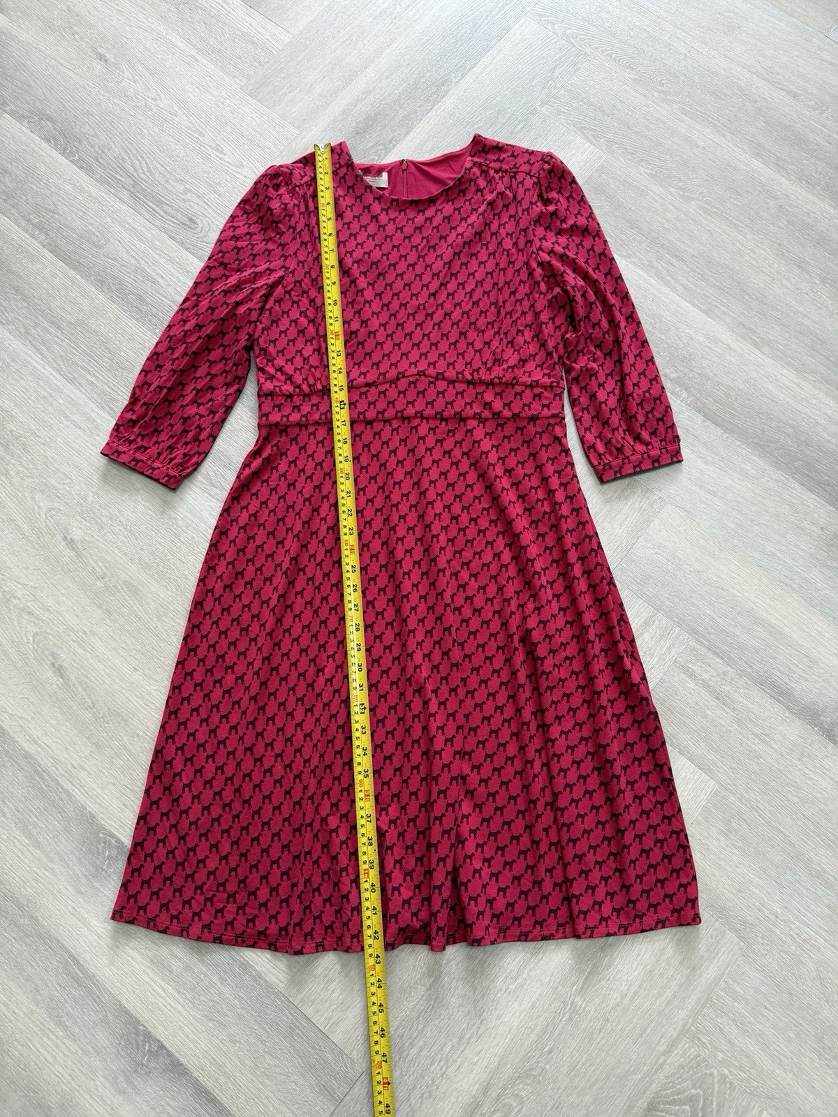 Hobbs Indi Jersey Dress in Berry Red/Black Dog Print UK14 RRP£89 NEW