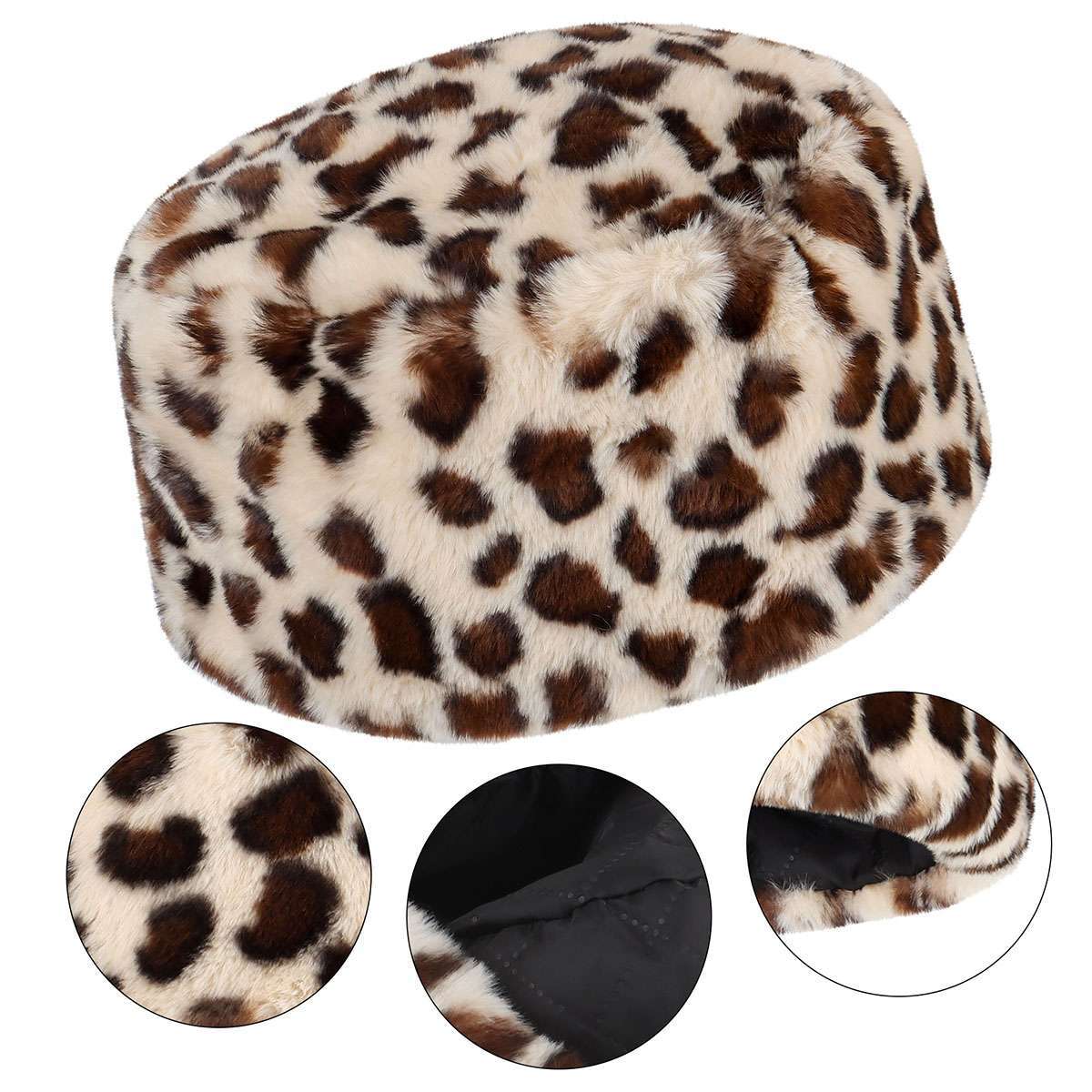 Ladies Winter Russian Faux Fur Cap Women Warm Thick Fluffy Plush Flat Top Hat US