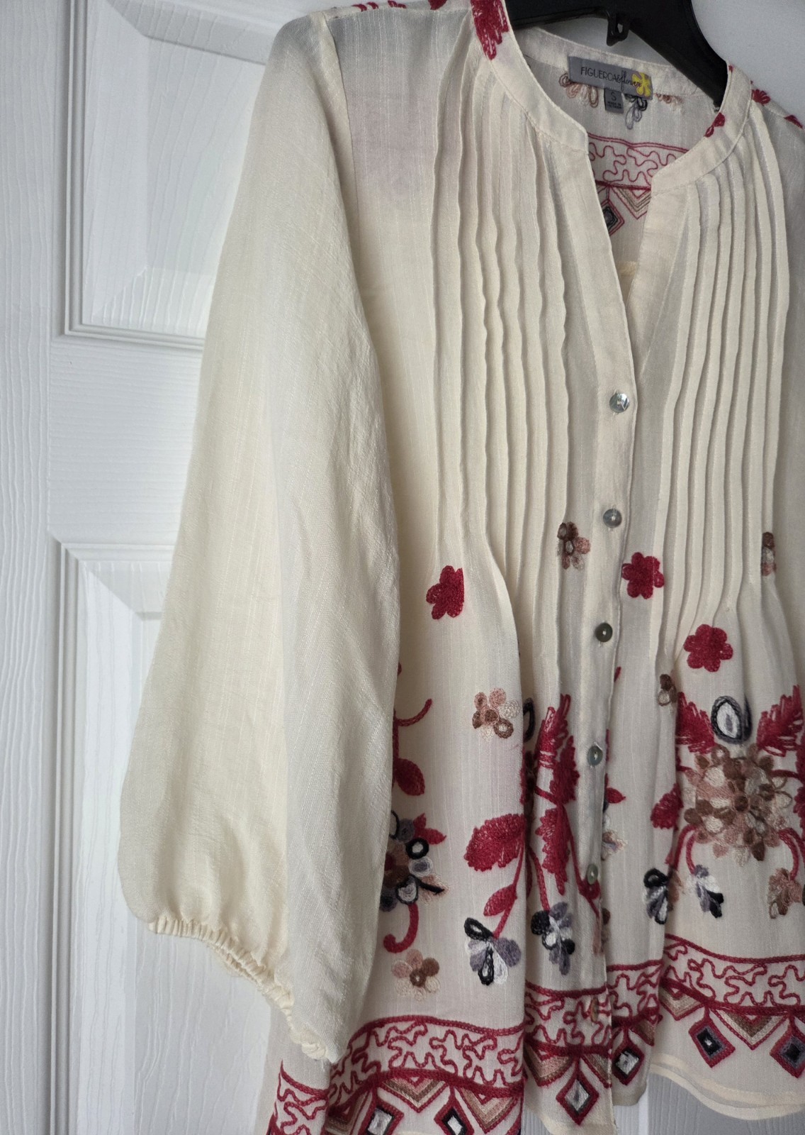 Figueroa & Flower Embroidered Sheer Top Size S