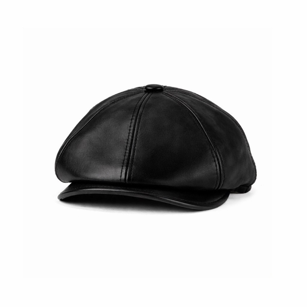 Men’s Real Leather Gatsby Black Cap Golf Driving Ascot Flat Cabbie Ivy Newsboy