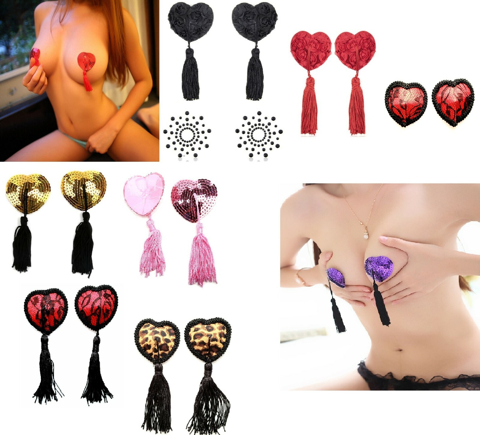1pc Pasties Breast Bra Stickers Women Sequin Tassel Nipple Cover Adhesive Heart