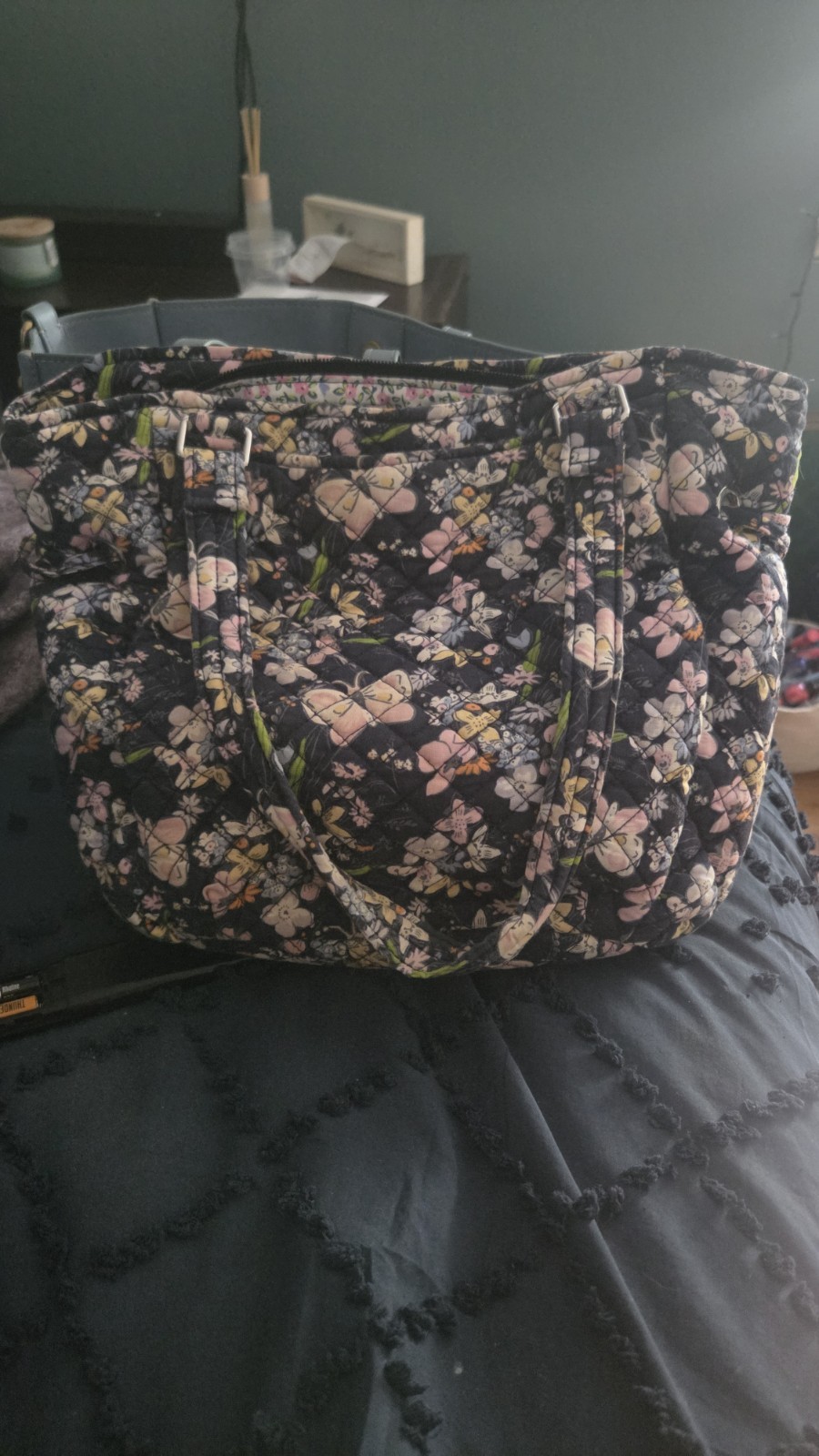 Floral Butterfly Large Tote Bag Zip Top, Wristlet, Lined w/ Inner Pockets