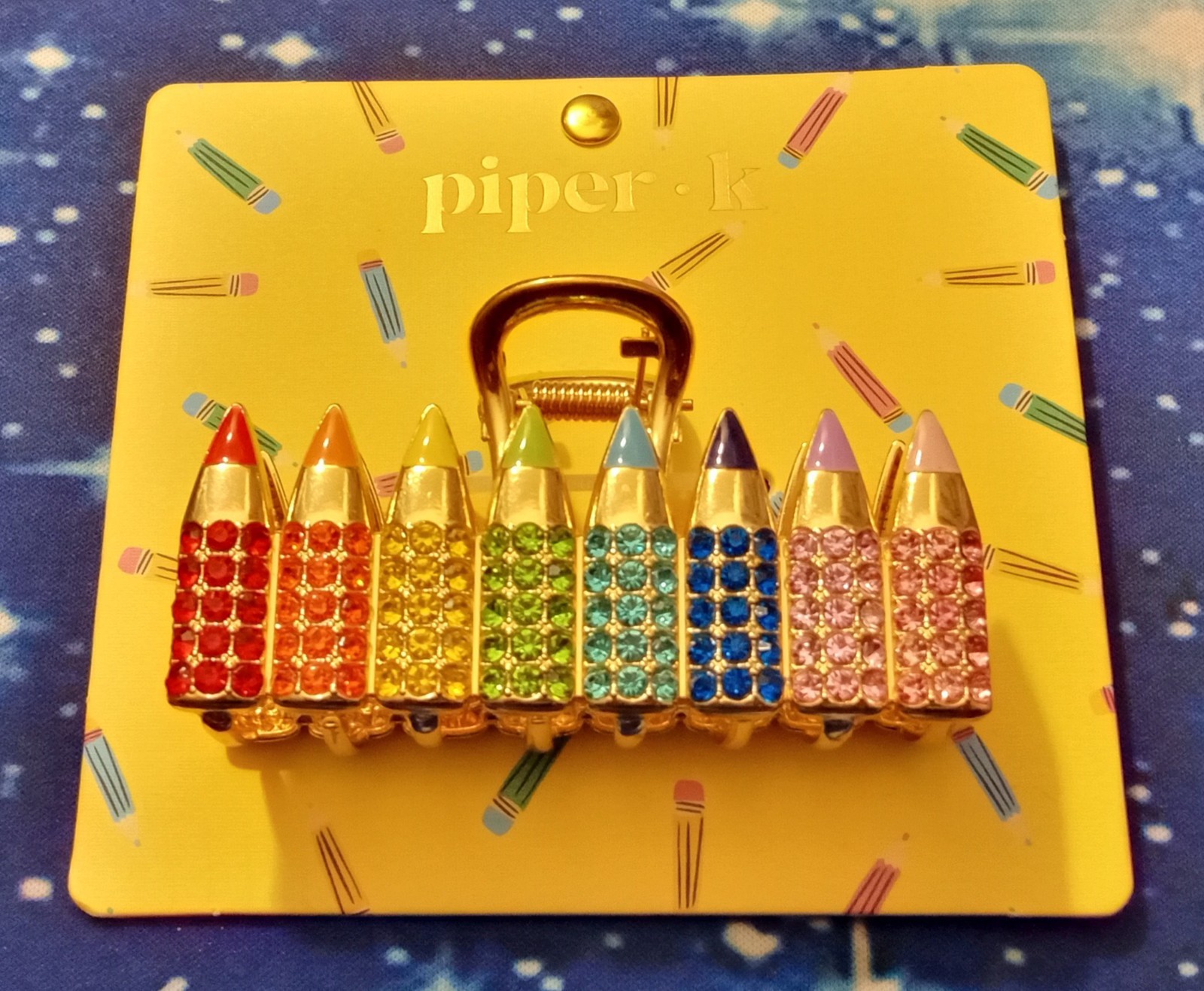 Piper • K Gold Painted & Multi Colored Rhinestones Metal Hair Claw Clip PENCILES