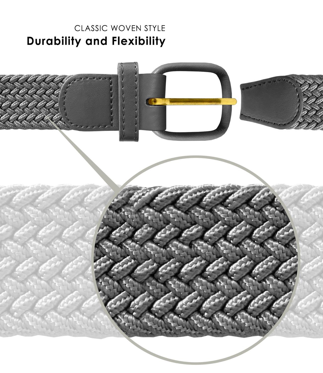 7001 Men’s Leather Covered Buckle Woven Elastic Stretch Belt 1-1/4″ Wide