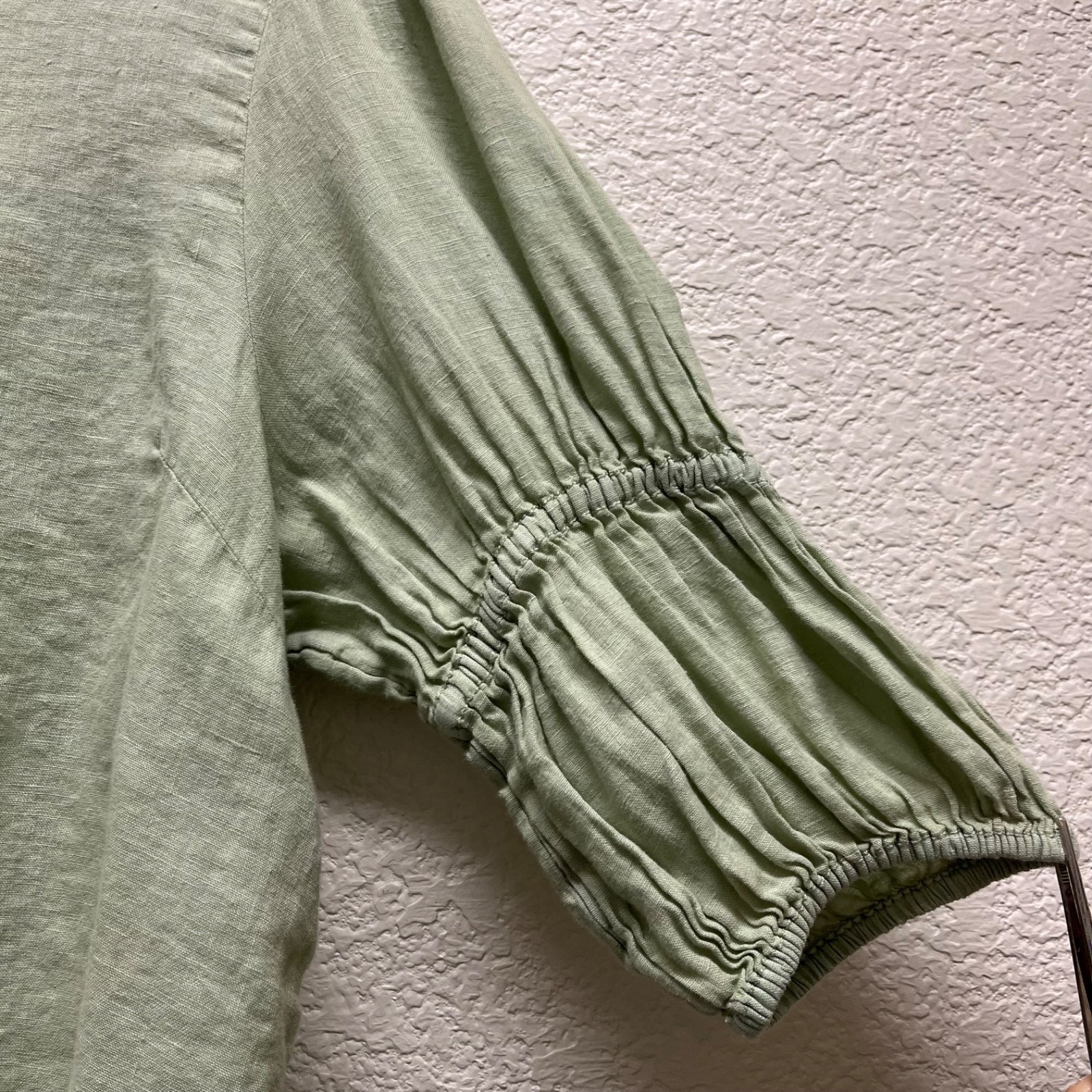 Pilcro Tallulah Double Puff Sleeve Linen Blouse 1/2 Button Mint Womens M