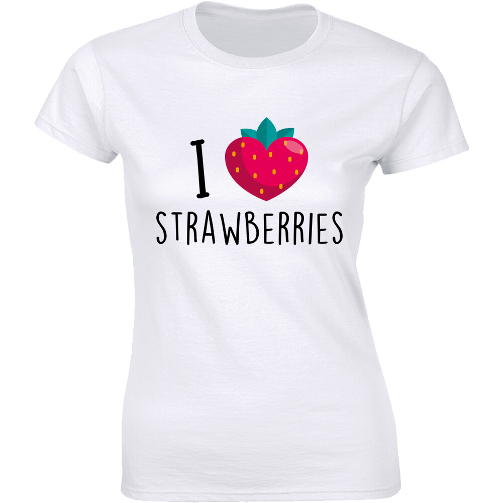 Womens Heart Strawberries Fruit T shirt