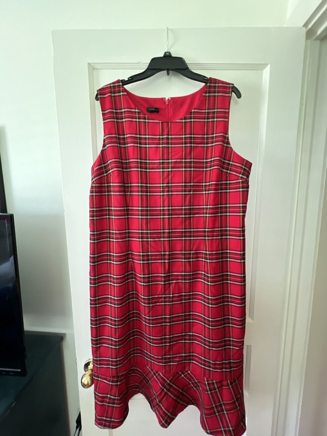 Talbots Red Tartan Plaid Wool Blend Flounce Hem Sheath Dress