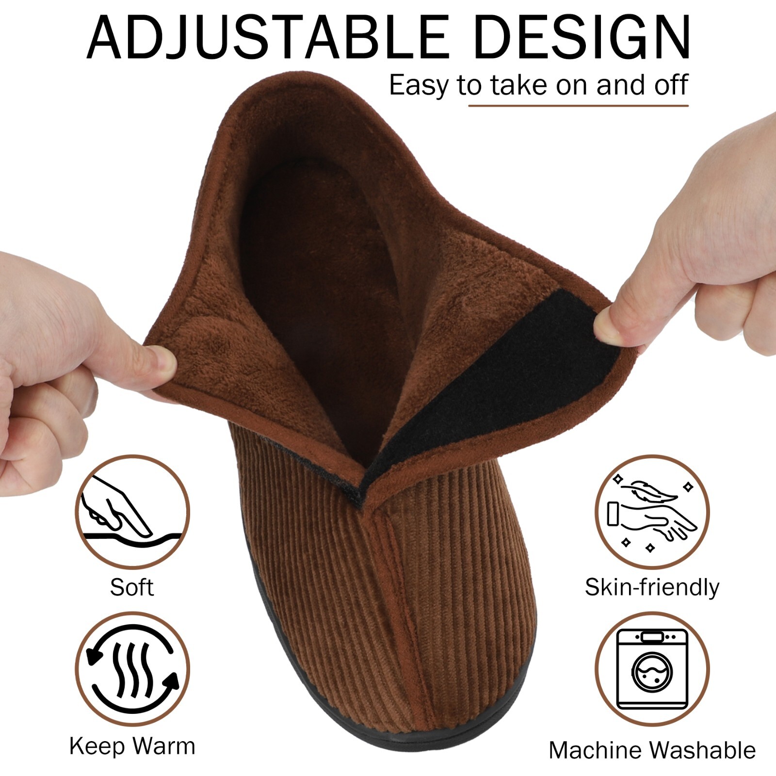 LARGERED Mens Diabetic Slippers Adjustable House Slipper Slip On House Shoes