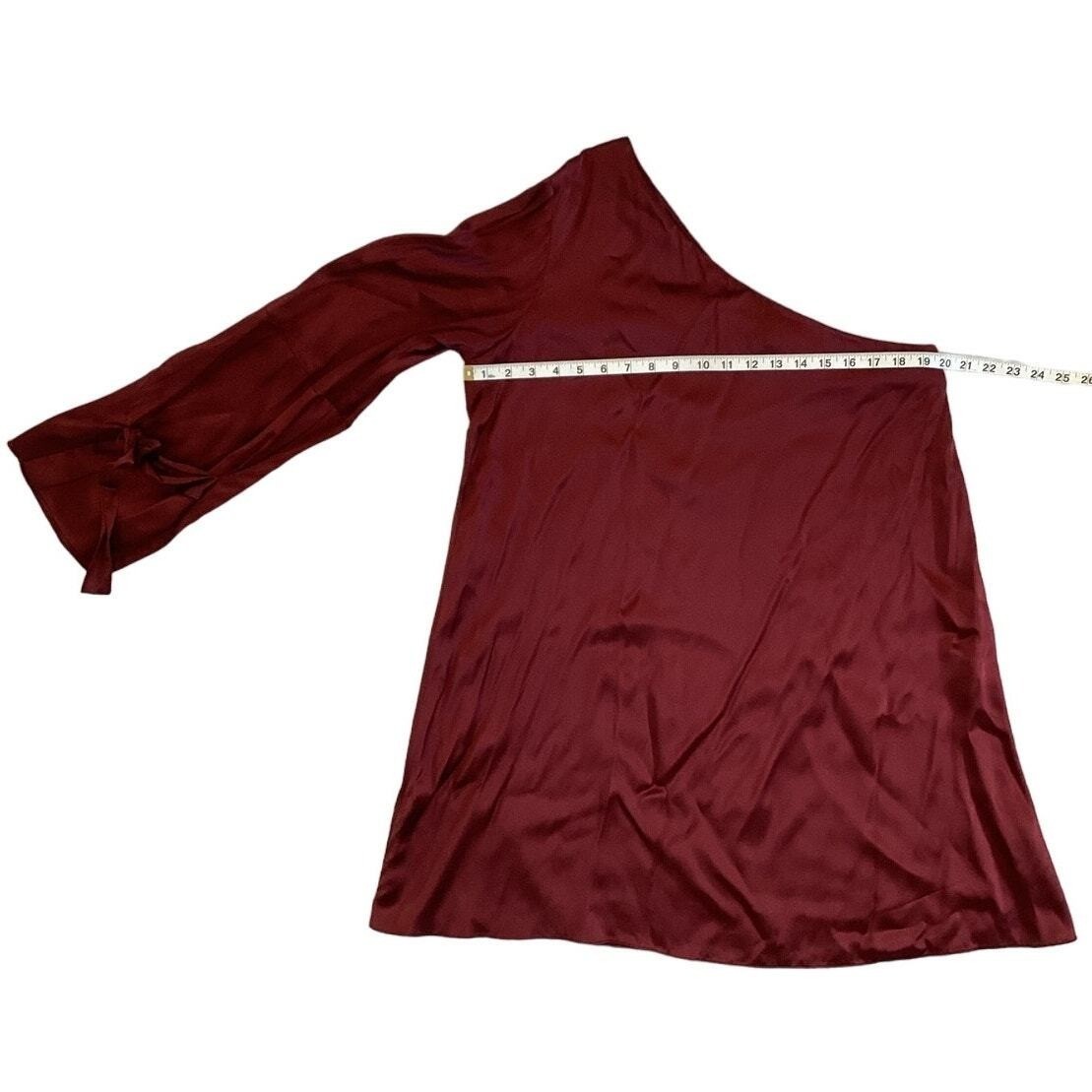 Tanya Taylor One Shoulder Mini Dress Womens 12 Burgundy Good Satin Asymmetrical