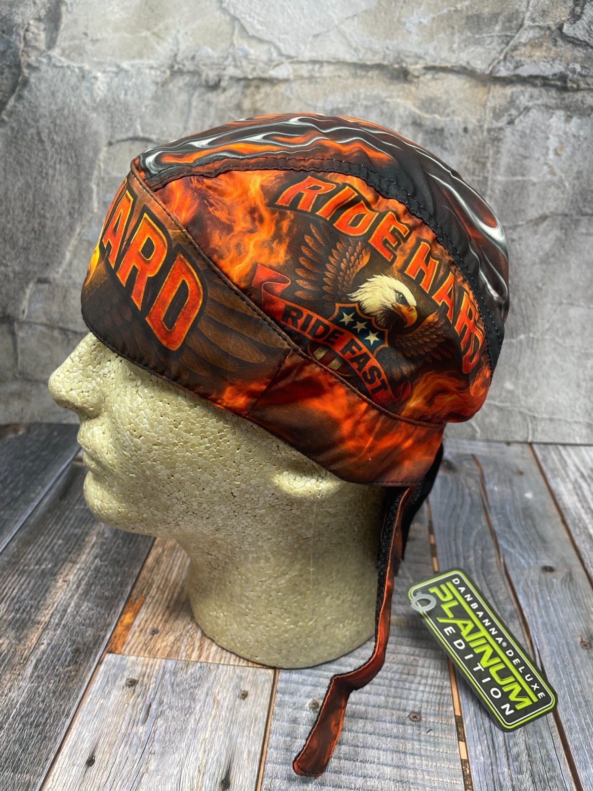 Black Orange Ride Hard Fast Platinum Durag Doo Rag Skull Cap Sweatband Biker
