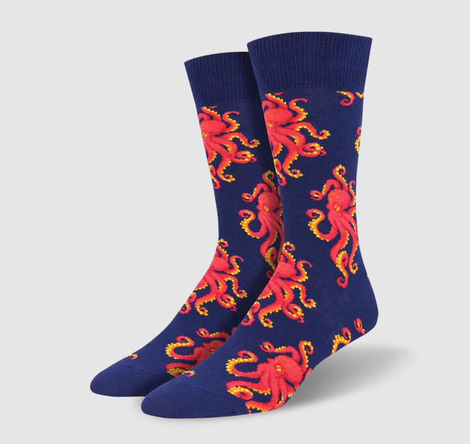 New!! Octopus Pattern Men’s Novelty Socks Ready to Ship Bright Blue Eye Catching