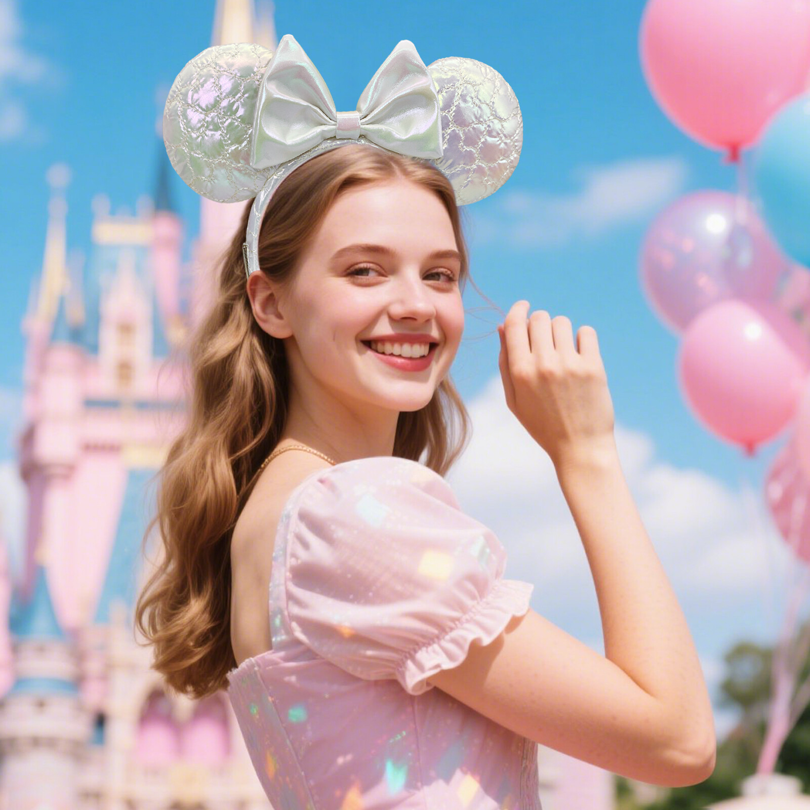 Disney-Parks White Synthetic Leather Loungefly Minnie Ears Mickey Mouse Headband