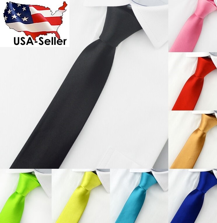 New 1.5 inch Skinny Slim Retro Tie Narrow Thin Necktie Solid Color USA SELLER