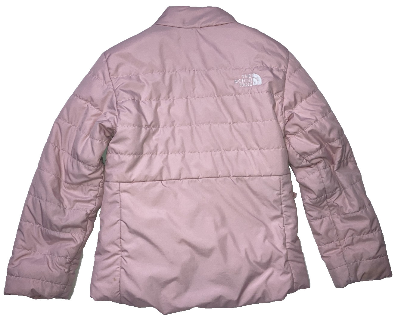 North Face Girls Reversible Mossbud Swirl Puffer Jacket Pink XS 6