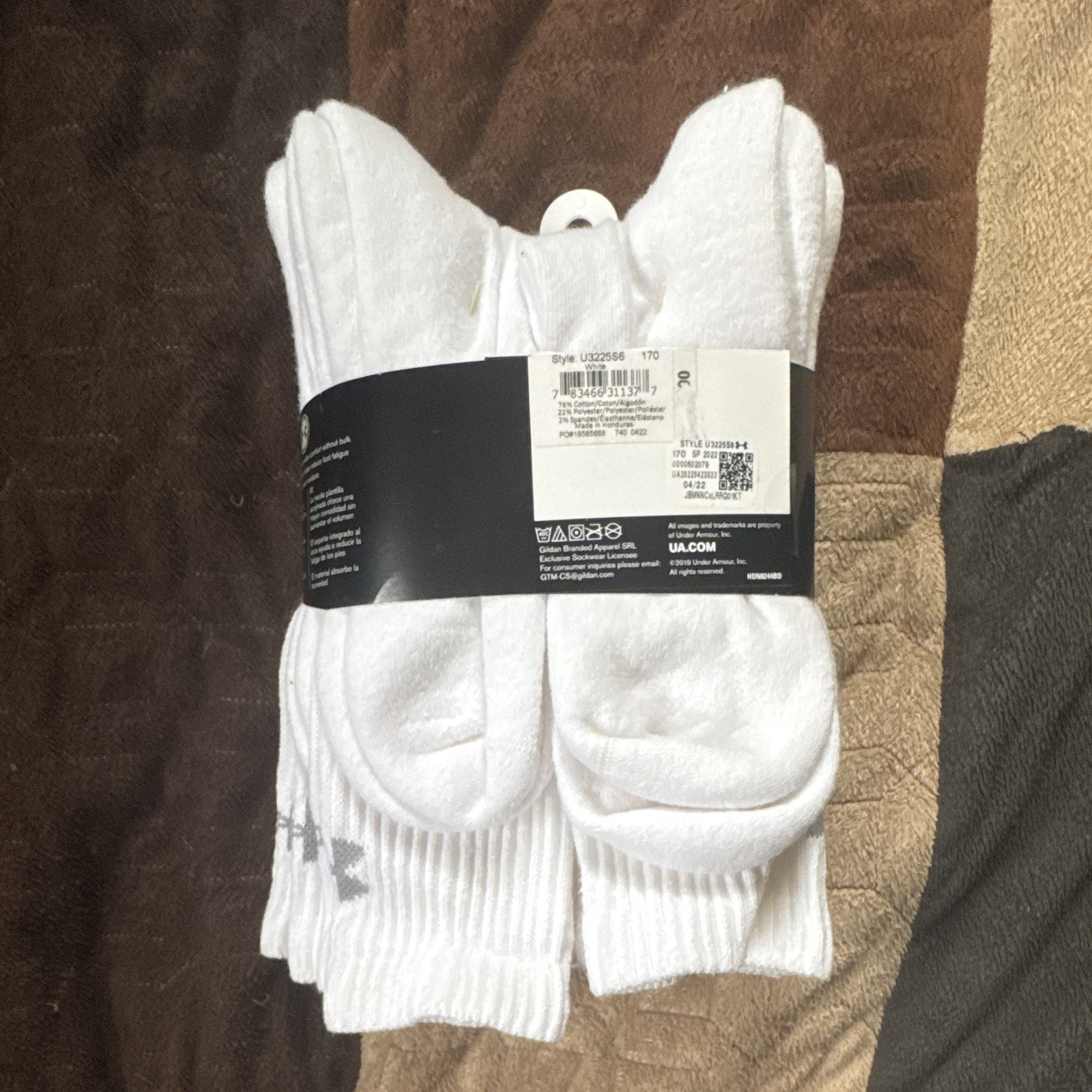 Under Armour Cotton Crew Socks Logo White/Gray Men Large 6 pairs