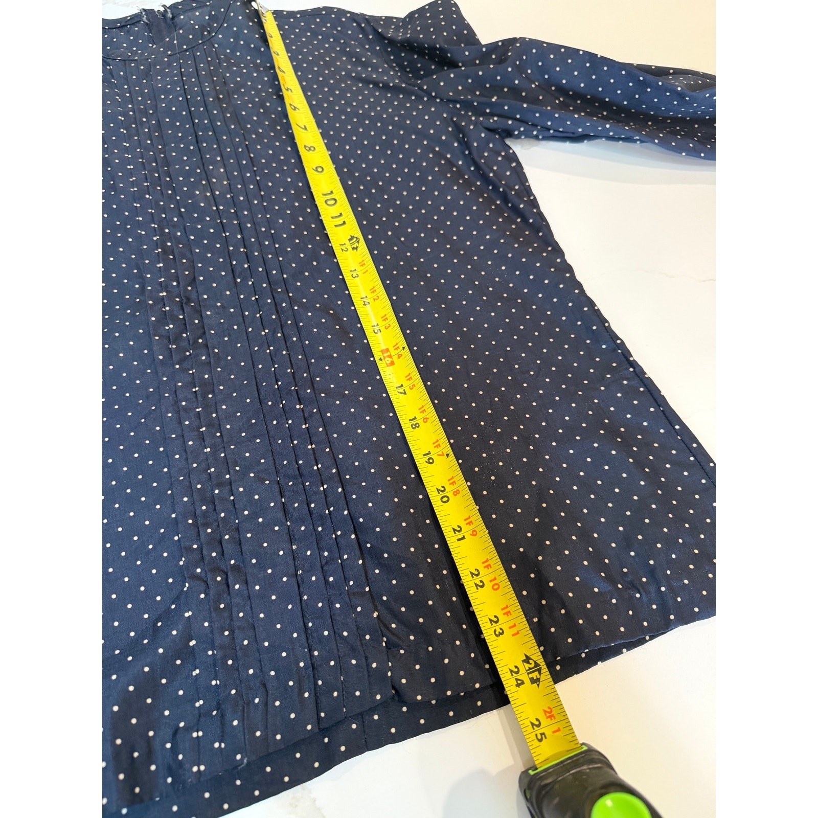 Vtg LANVIN womens navy white polka dot blouse 10 back zip classic old money