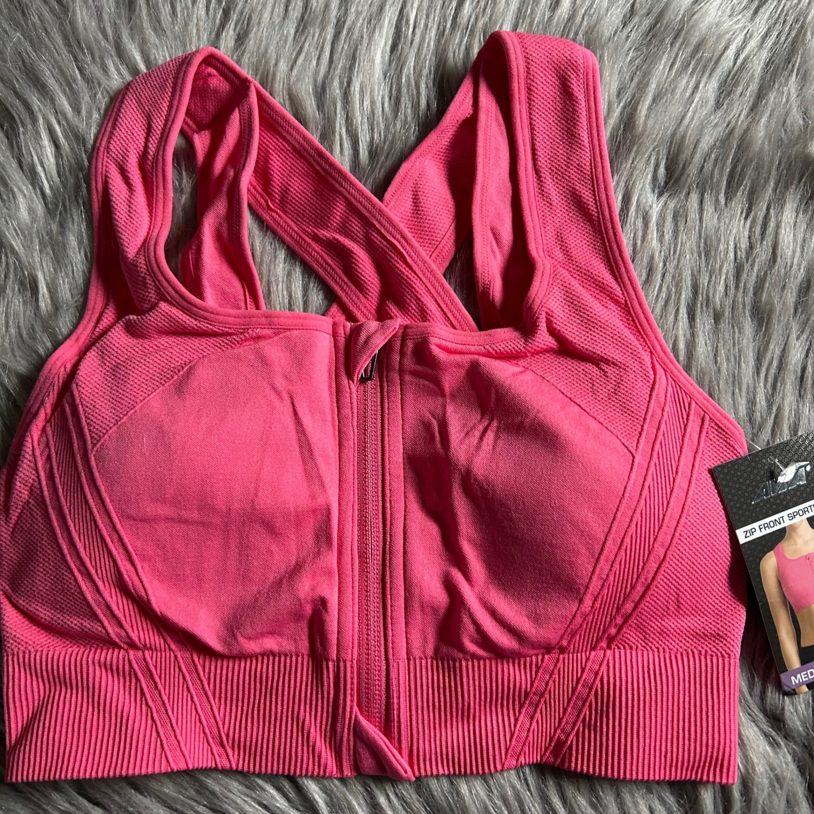Avia Wireless Sports Bra Womens Size Small Pink Medium Support Front Zip Closure