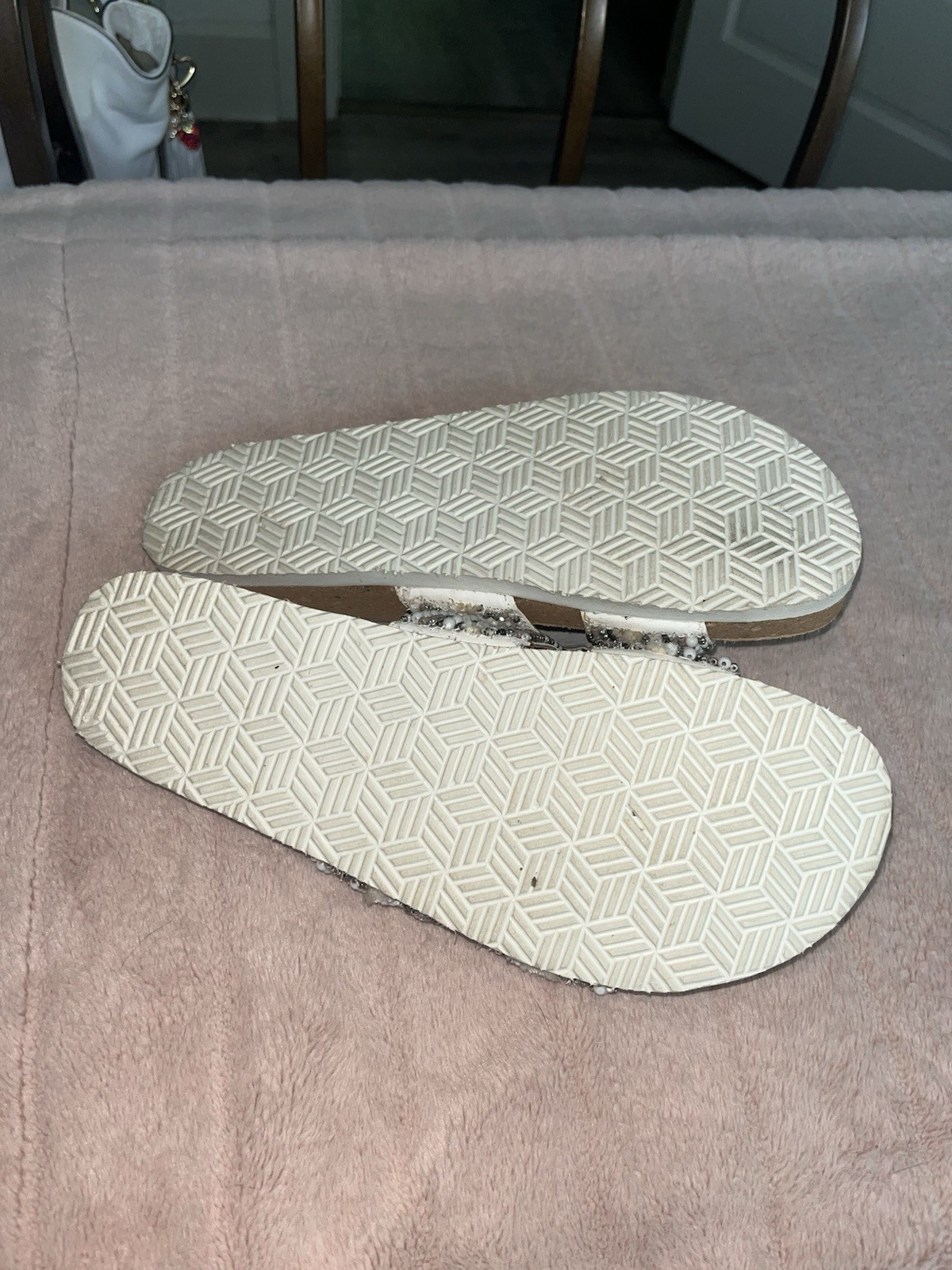 Haute Hippie White Silver Beaded Geometric Slide Sandals Synthetic Slip-On 8.5