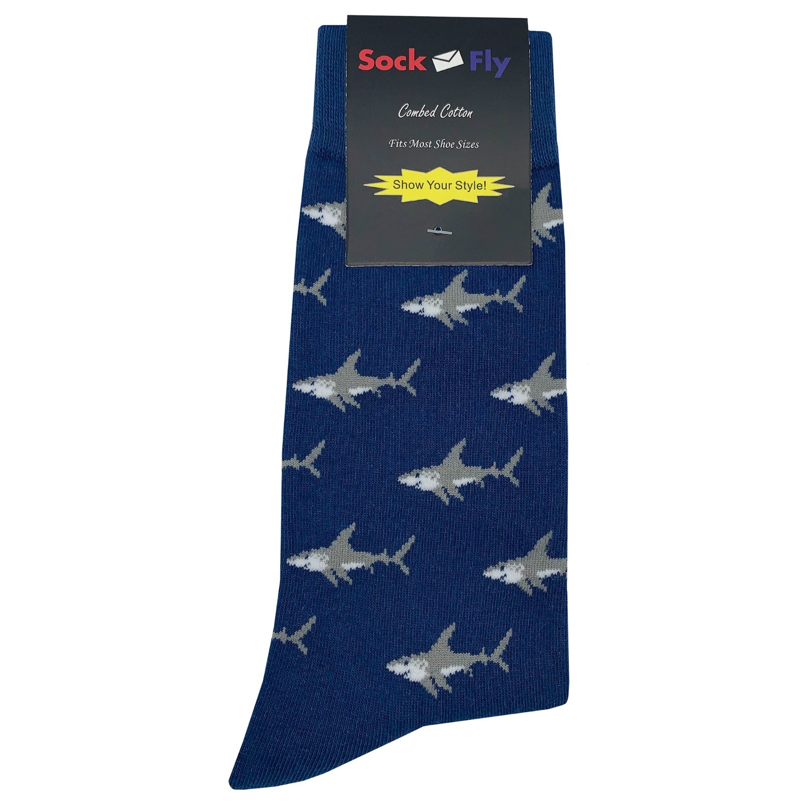 NWT Mini Shark Dress Socks Novelty Men 8-12 Blue Crazy Fun Sockfly