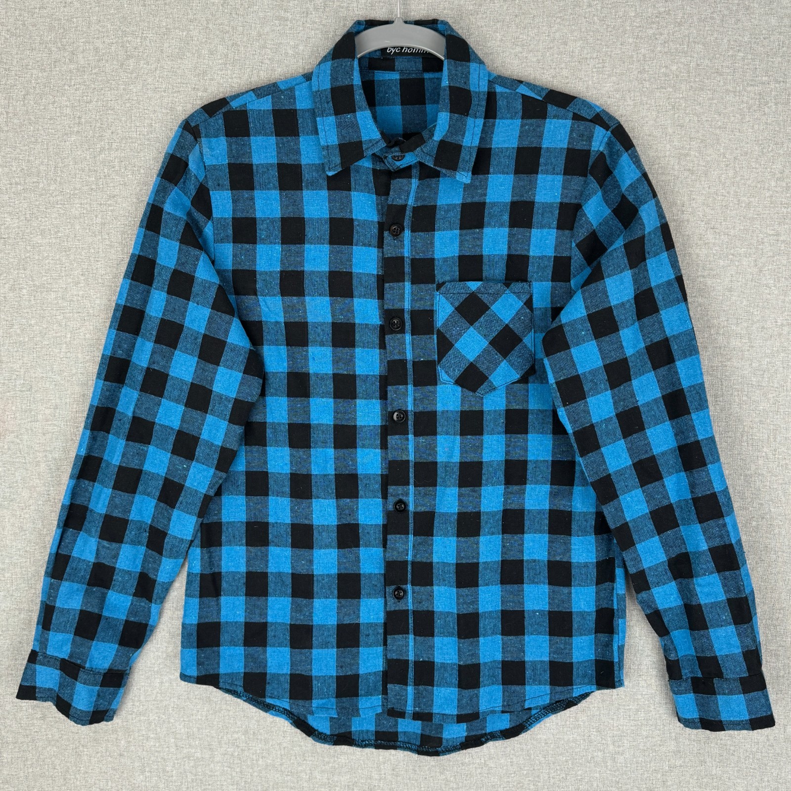 ByC Homme Men’s Blue Plaid Long Sleeve Relaxed Fit Button Up Shirt XL
