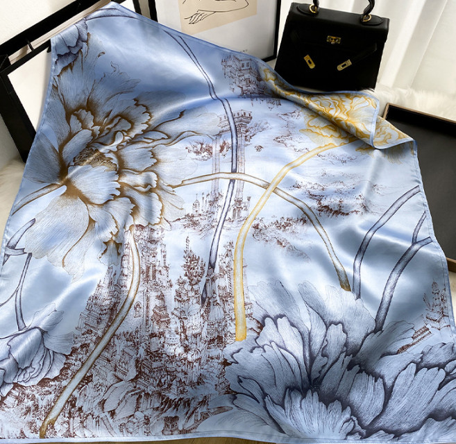 100% Silk Mulberry Scarf Neckerchief petals Print Square Shawl Bandanna 35” new