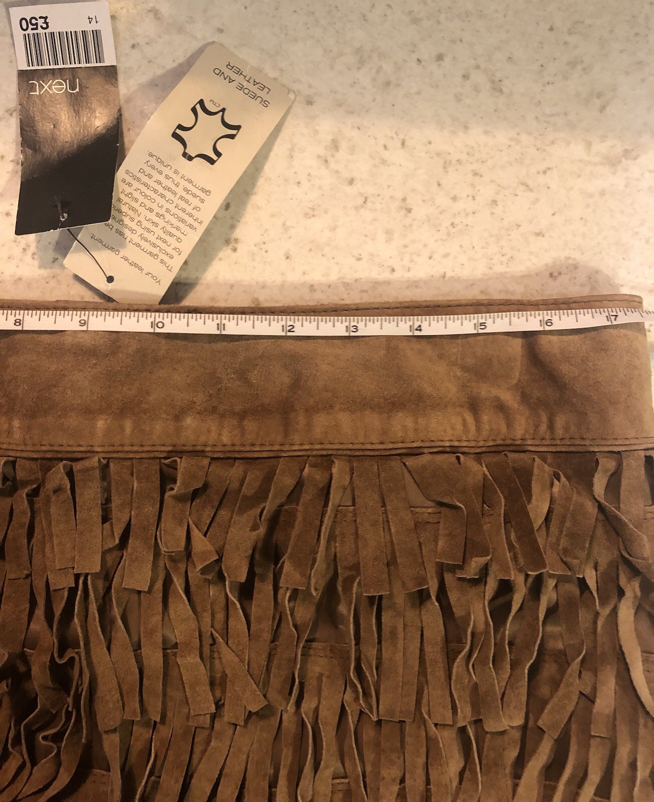 Real Suede Tasselled Mini Skirt Uk 14 Tan Layered Fully Lined BNWT RRP £50 NEXT