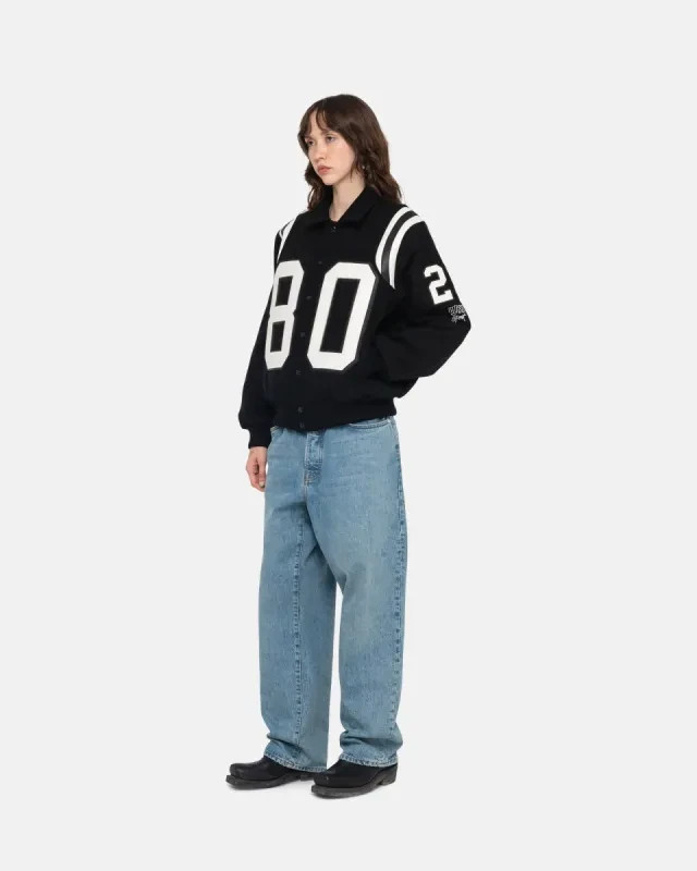 Stussy 80 Wool Varsity Jacket Black White Football Letterman Retro Rare Size