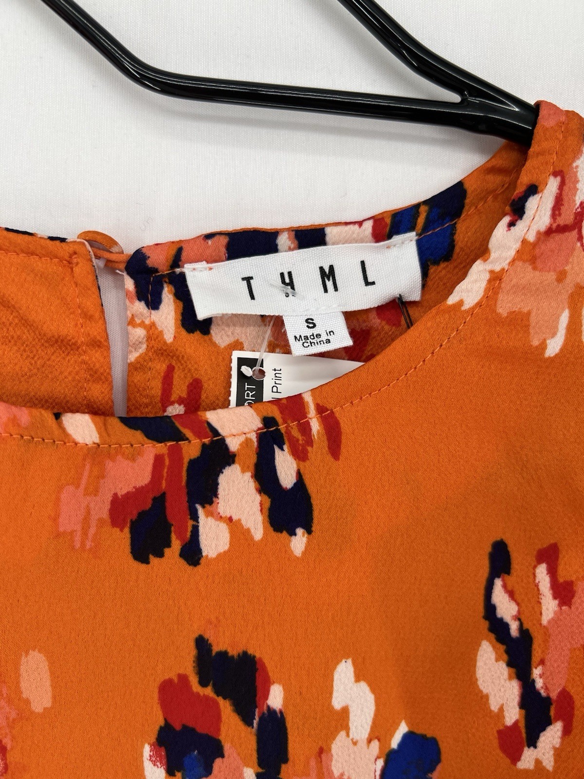 THML NWT Orange Floral Ruffle Sleeve Blouse Womens Small Statement Top