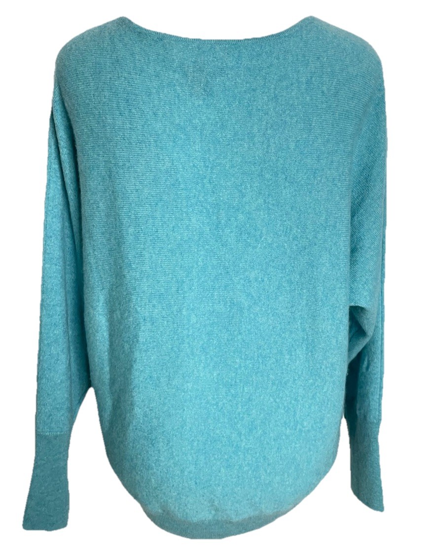 TAHARI 100% 2-PLY Cashmere Dolman Sleeve Sweater Turquoise Blue XL NWT
